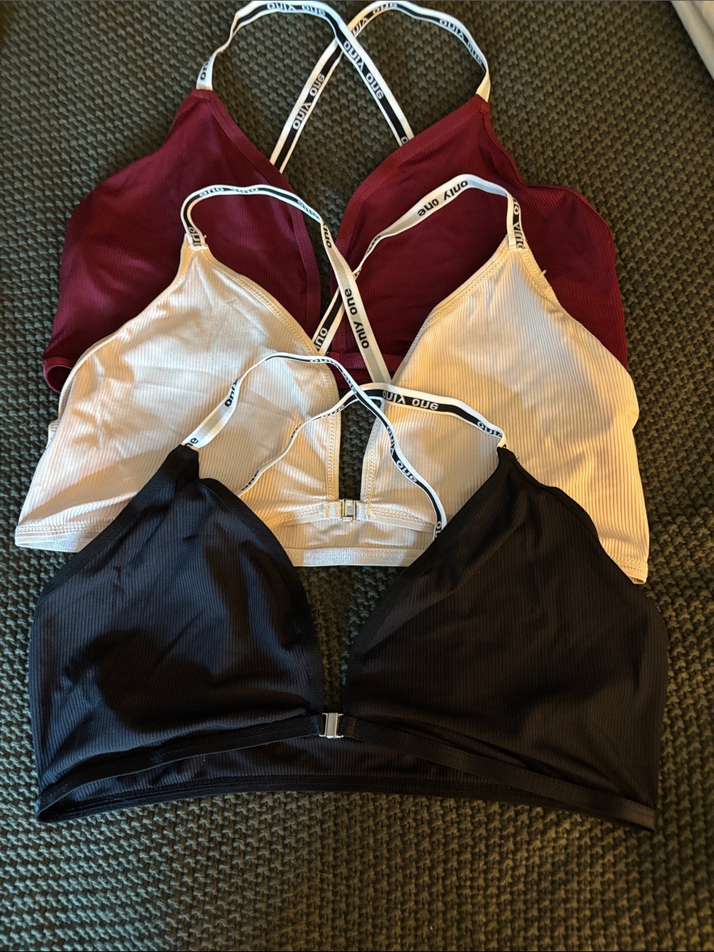 Ribbed Triangle Bralette Trio - Black, Cream, Burgundy